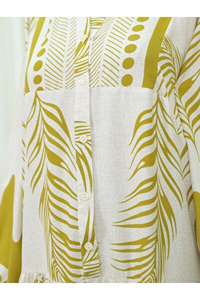 Modamorfo Φόρεμα με μοτίβο με μισό κουμπί με γιακά - Κρέμα