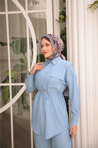 Bwest طقم رياضي بحزام للخصر وجيب واحد - (38-46) - 71283 - نيلي