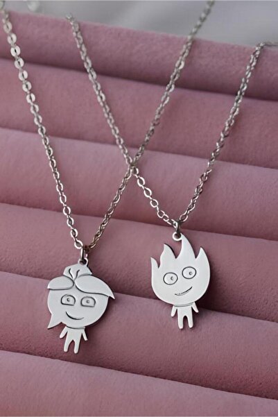 MutluBiDünya Ateş ve Su Model Arkadaşlık ve Sevgili Kolyesi