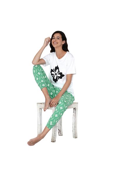 LAUREN SMITH Women's Pajama Set Half Sleeve Top with pants 2 Piece Sleepwear Cotton Ladies Soft Pjs Lounge Set
