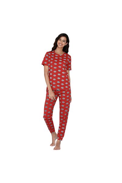 LAUREN SMITH Women's Pajama Set Half Sleeve Top with pants 2 Piece Sleepwear Cotton Ladies Soft Pjs Lounge Set