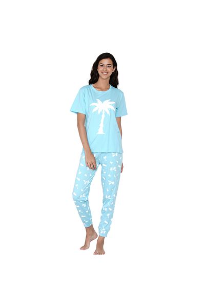 LAUREN SMITH Women's Pajama Set Half Sleeve Top with pants 2 Piece Sleepwear Cotton Ladies Soft Pjs Lounge Set