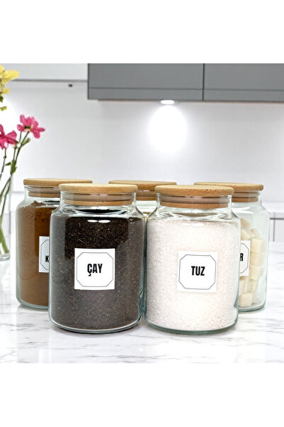 mafa home 5'liAhşap Vakum Kapaklı Cam Un Tuz Şeker Çay Türk Kahvesi Saklama K...