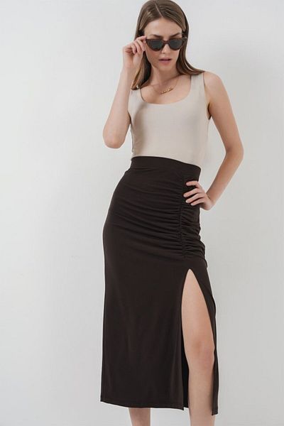 D&M Life Collection 8033 Sandy Slit Skirt - Brown
