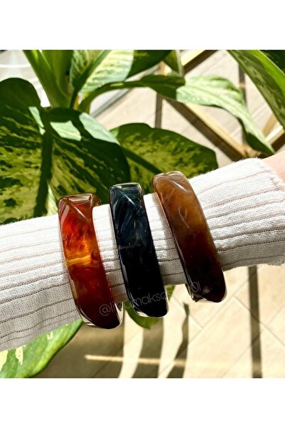 Lilyum Aksesuar Akrilik Reçine Kemik Kahverengi Köşe Ayrıntılı Kalın Bilezik Bileklik (1 ADET)