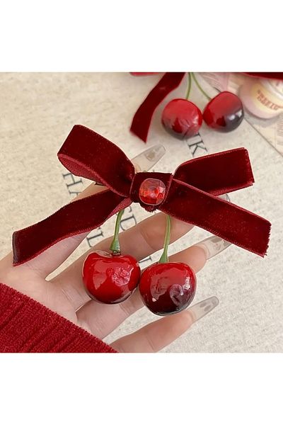 Accessories Vanilla Avenue Dark Red 2 Pieces Women's Buckle with Cherry Ribbon Bow Detail