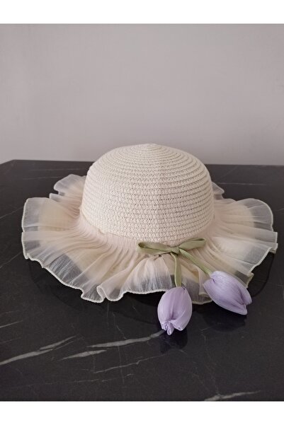 MutluBiDünya Lily Kız Çocuk 3-6 Yaş Uyumlu Hasır Şapka Çap 53 cm