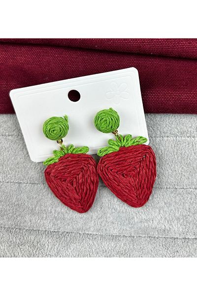 mos&more Red Strawberry Straw Light Summer Fashion Earrings