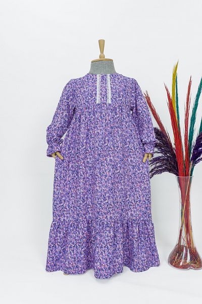 Betül Akbay Girl's Viscose 100% Cotton Hijab Dress Zümra Model Long Full Length Dress