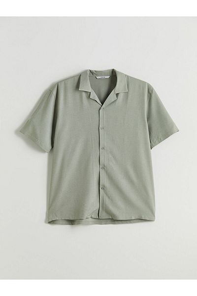 LC Waikiki Comfortable Fit Resort Collar Short Sleeve Linen Blend Men's Shirt