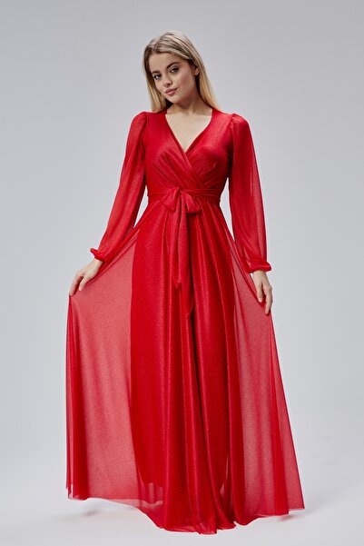 HELVEYS Γυναικείο ασημί τούλινο μακρυμάνικο φόρεμα με διπλό γιακά, εσωτερική ...