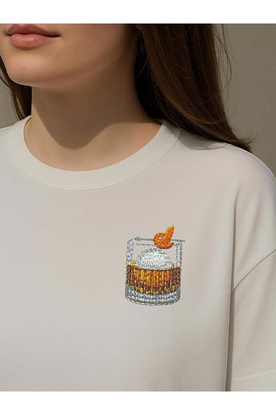 Trendiz Unisex Premium Old Fashioned Κεντημένο Μπλουζάκι Λευκό