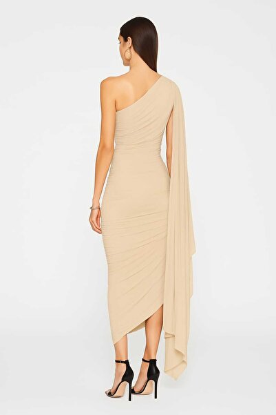 By Kul Design Women's Asymmetrical Cut Gathered Jersey Dress