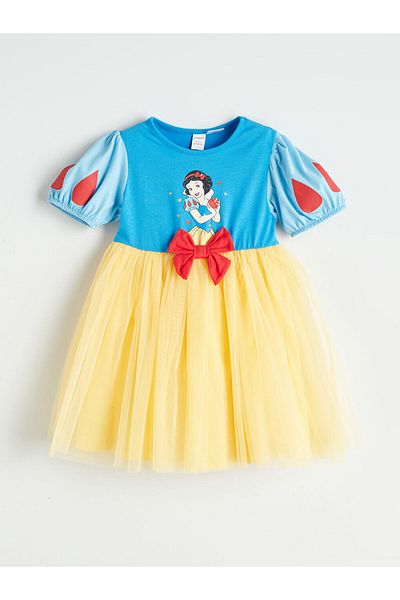 LC Waikiki Rochie pentru fete din bumbac cu imprimeu prințesă cu gât crew de sezon nou - S5RV95Z1