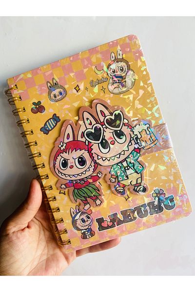 synshop Labubu hologram cover fun pages lined spiral notebook a5 anime school stationery office gift