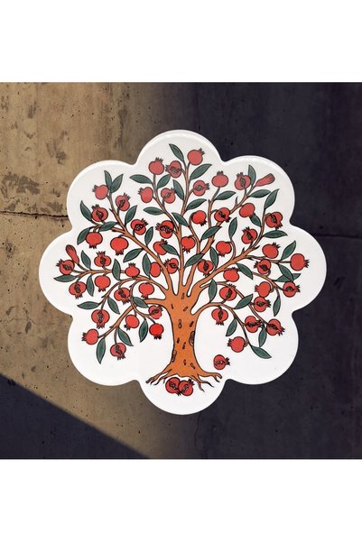 Artiser Ceramic Trivet, Ceramic Trivet with Pomegranate Tree Decoration, First Class Trivet, Decorative Ceramic Trivet