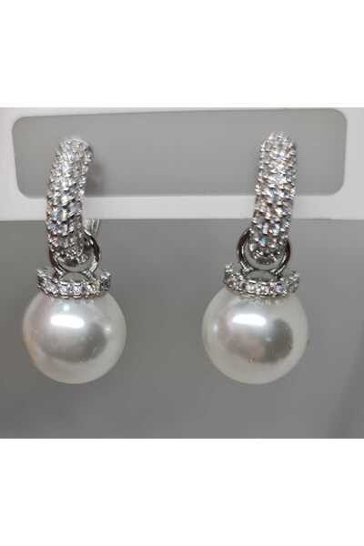 Store 316L İnci Detaylı Paslanmaz Çelik Gümüş Kaplı Küpe