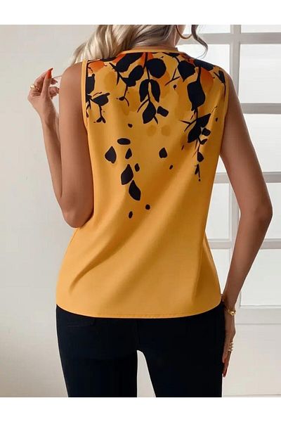 Moda Monisa Women's Leaf Design Printed Tank Top - V-Neck Single Jersey Fabric - Summer Top