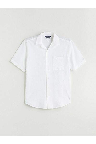 LC Waikiki Lcw Regular Fit Collar Short Sleeve Linen Blend Men's Shirt Fast Fashion