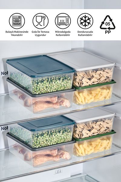 bizimevde 2-Piece Storage Container 4 Liter Deep Freezer Microwave Compatible