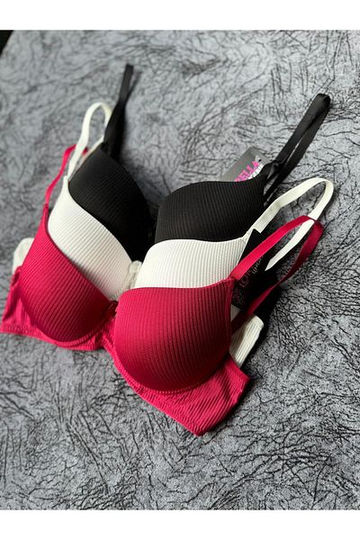 Olivia Carmen Olivia Carmen Basic Ribbed Patterned Supported 3-Piece Bra Set