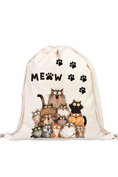 ÇANTA Meow Club - Sweet Cats Patterned Drawstring Backpack Bag