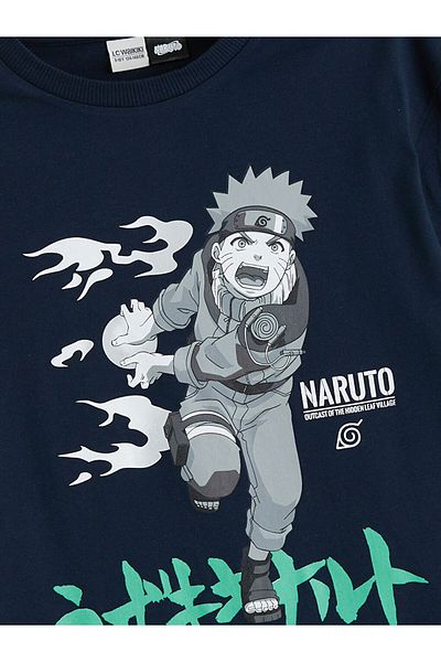 LC Waikiki Navy Blue Crew Neck Naruto Printed Boys T-Shirt