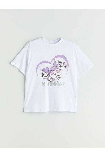 LC Waikiki White Crew Neck Kuromi Printed Girl's T-Shirt
