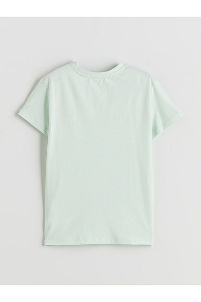 LC Waikiki Pastel Green Crew Neck Floral Girl's T-Shirt