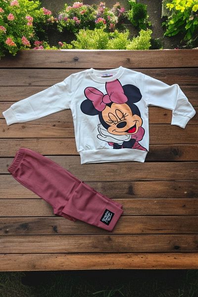 Modaayaz New Season Digital Printed Girl's Burgundy Top-Underwear Set