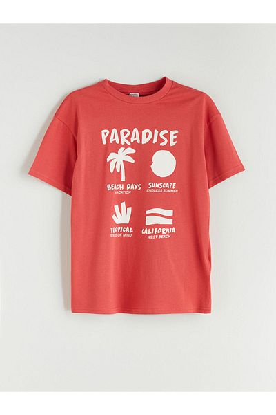LC Waikiki Red Crew Neck Boy's T-Shirt