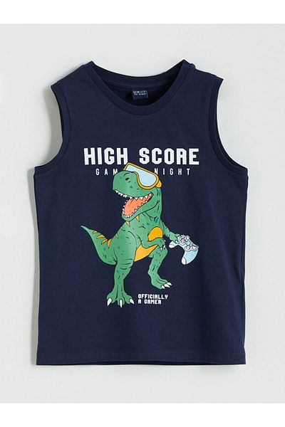 LC Waikiki New Season Crew Neck Dinosaur Printed Boys Undershirt - S5Jb67Z4