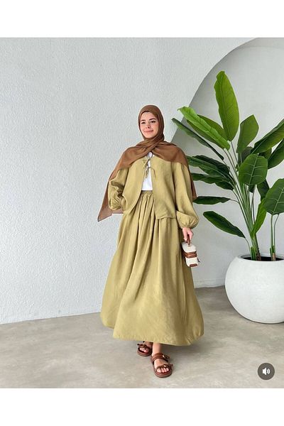 Sachistanbul Women's Long Sleeve Shirt Skirt Set