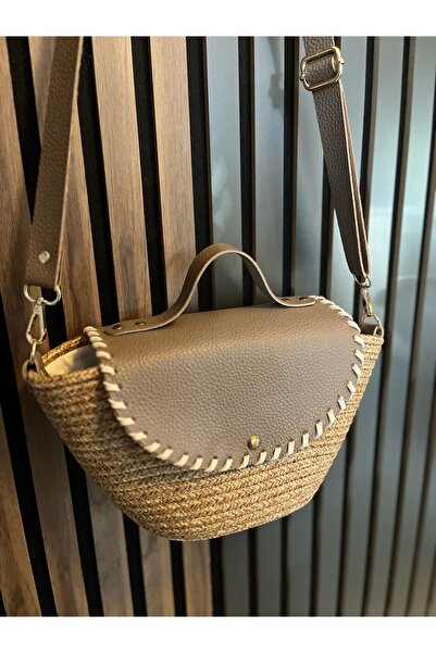 Home Natural Straw Detailed Hand and Shoulder Bag - Flap Design