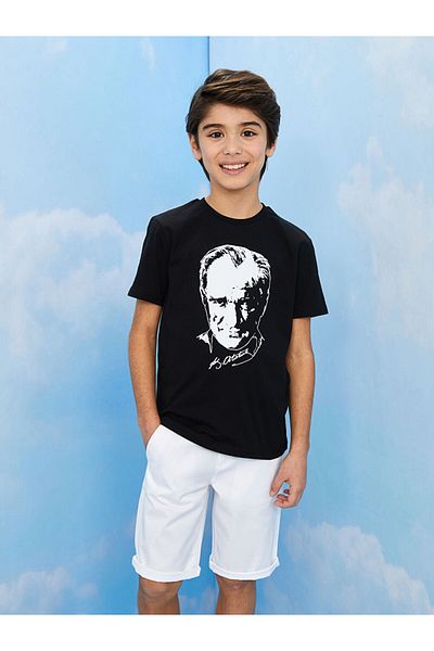 LC Waikiki New Season Crew Neck Ataturk Printed Short Sleeve Men's T-Shirt - S34584Z4
