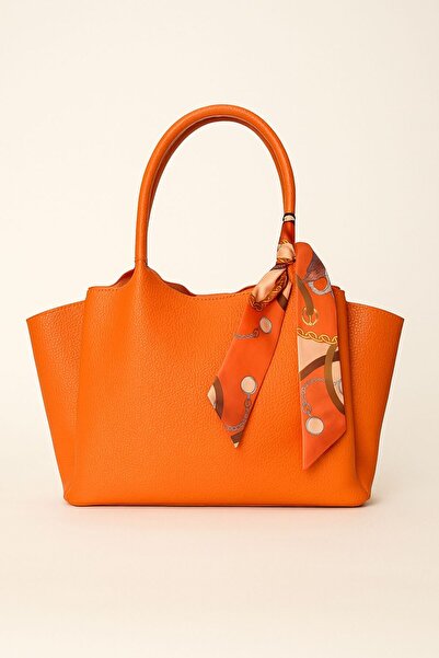Timeless Orange Color Soft Leather Look Women's Shoulder and Hand Bag – Double Zipper, Shawl Detail