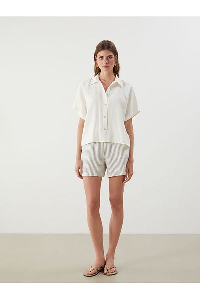 LC Waikiki Ecru Oversize Modal Blended Women's Shirt
