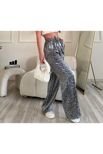 Siggn Gray Leopard Printed Palazzo Pants