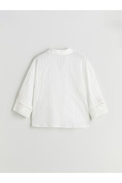 LC Waikiki Ecru Crochet Detailed Oversize Women's Shirt