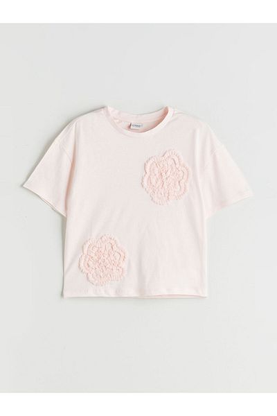 LC Waikiki Pink Crew Neck Floral Girl's T-Shirt