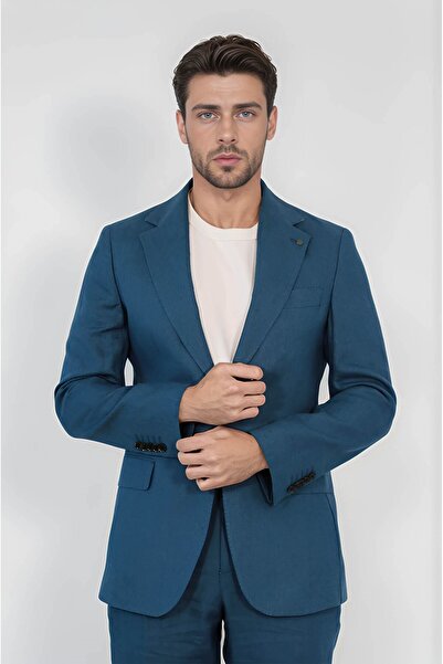 Velvarde KETEN/MONO YAKA-ÇİFT YIRTMAÇ TAKIM K.MAVİ