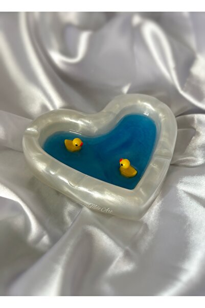 Milo Art El Yapımı Mini Ördek Temalı Kalp Şeklinde Epoksi Küllük Kalp Küllük Kül Tabağı