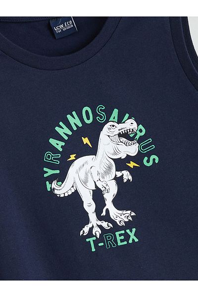 LC Waikiki New Season Crew Neck Dinosaur Printed Boys Undershirt - S5Jb77Z4