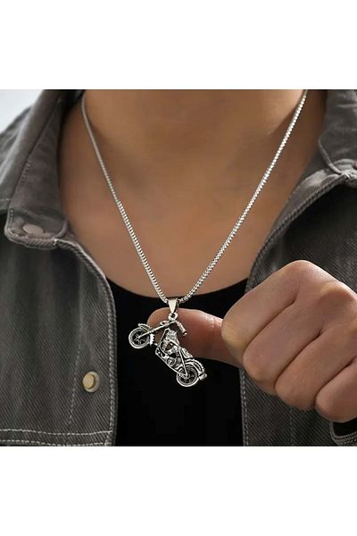 ACAR TAKI Men's Steel Motorcycle Necklace 60 Cm-Silver Acr5388