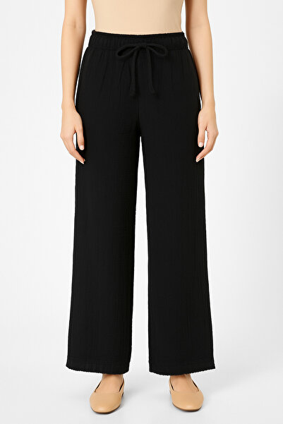 Palal Women's Black Muslin Wide Leg Trousers