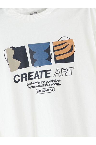 LC Waikiki Ecru Crew Neck Boy's T-Shirt