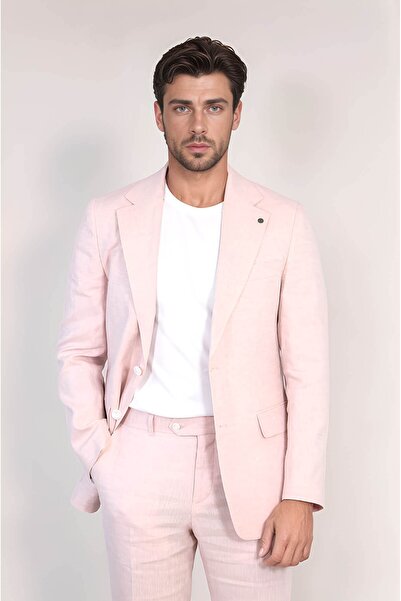 Velvarde Linen Mono Collar-Dual Slit Suit A.Pink