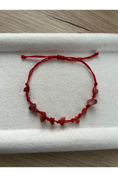 Pel Design Agate Stone Red Adjustable Rope Luck Bracelet & Anklet Handmade