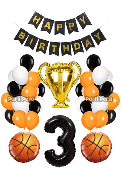 parti pera Basketball Birthday Balloon Set Trophy Foil Balloon Black Number Foil Balloon Basketball Ball Foil Balloon