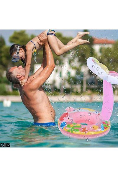 SIKS Inflatable Ring Type For Babies / Children With Sunshade, Protective Floor, 70 Cm X 80 Height